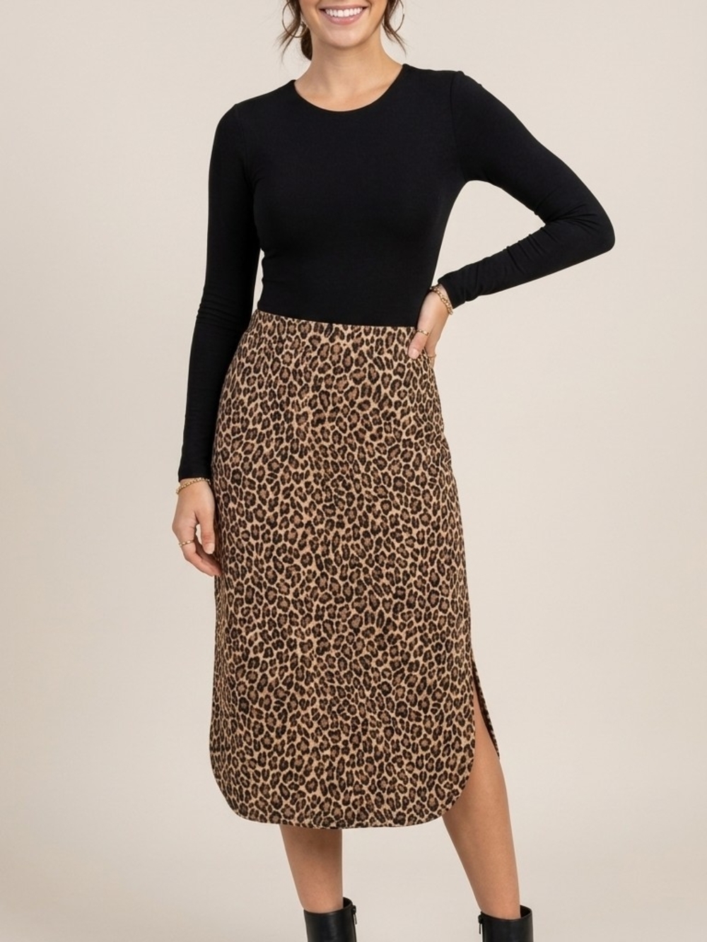 First Love Leopard Print Pencil Skirt in Brown and Black